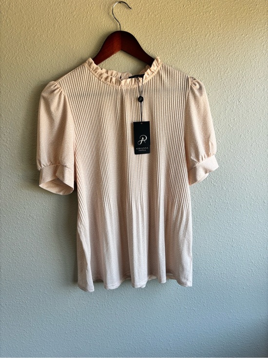 Adrianna Papell Tops - Light Pink Short Sleeve Pleated Blouse